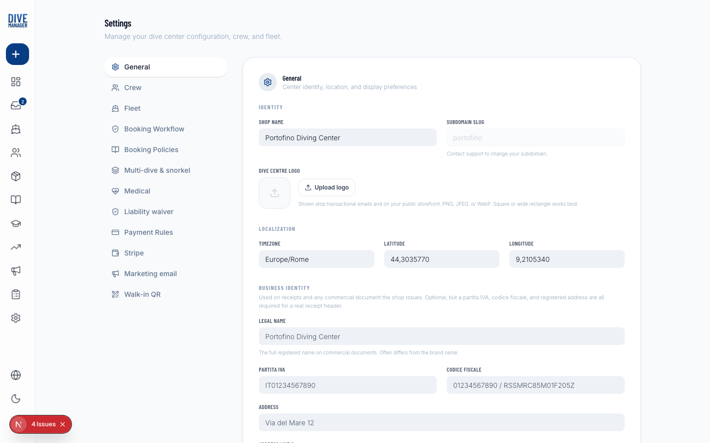 Settings page