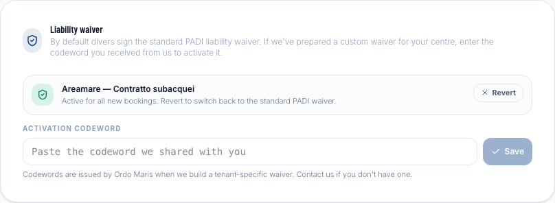 Waiver settings