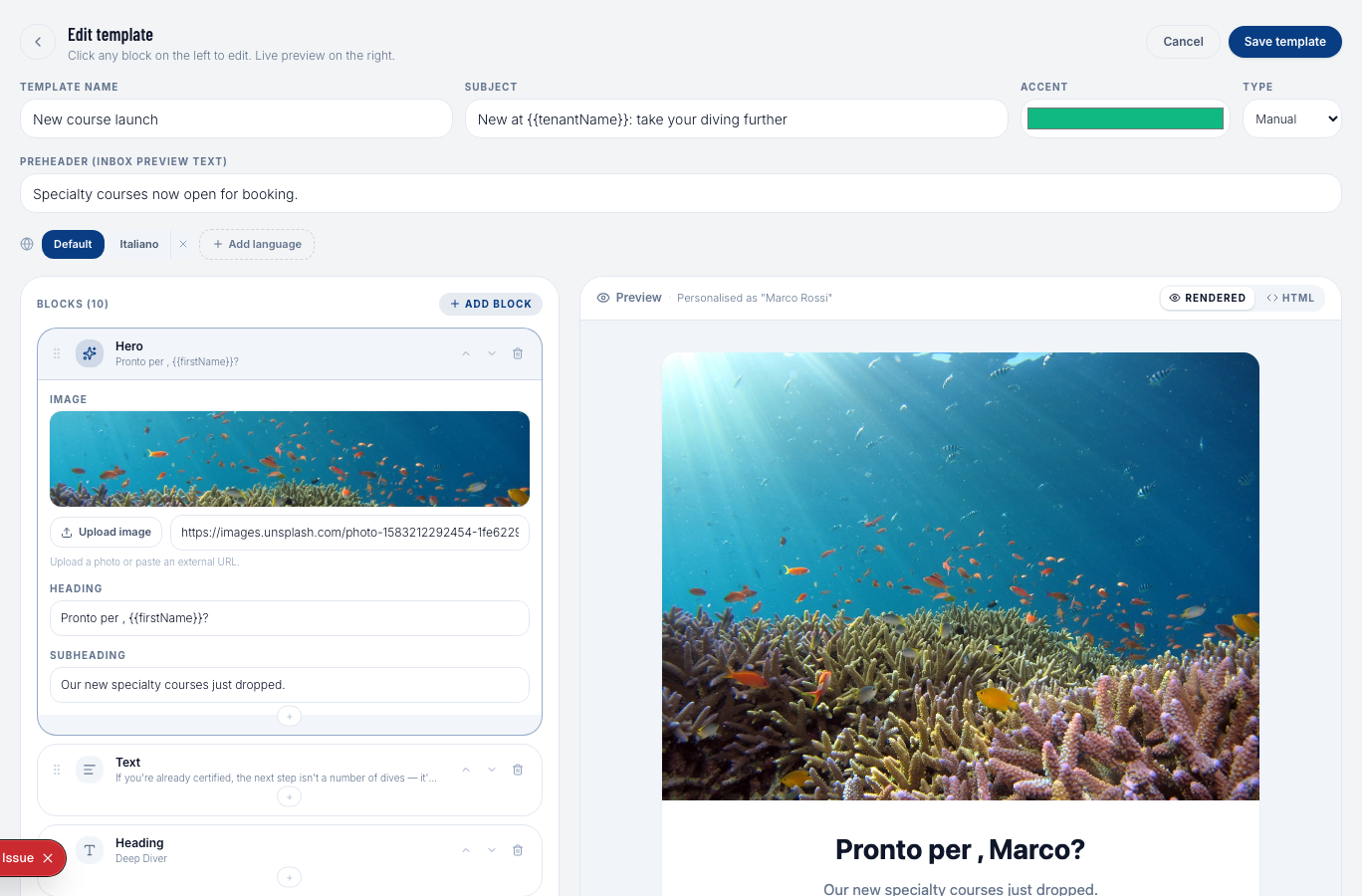 Editor email a blocchi